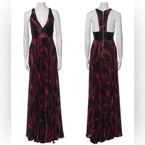 Milly Swirl Print Pleats Maxi Dress V-Neck Size 10
